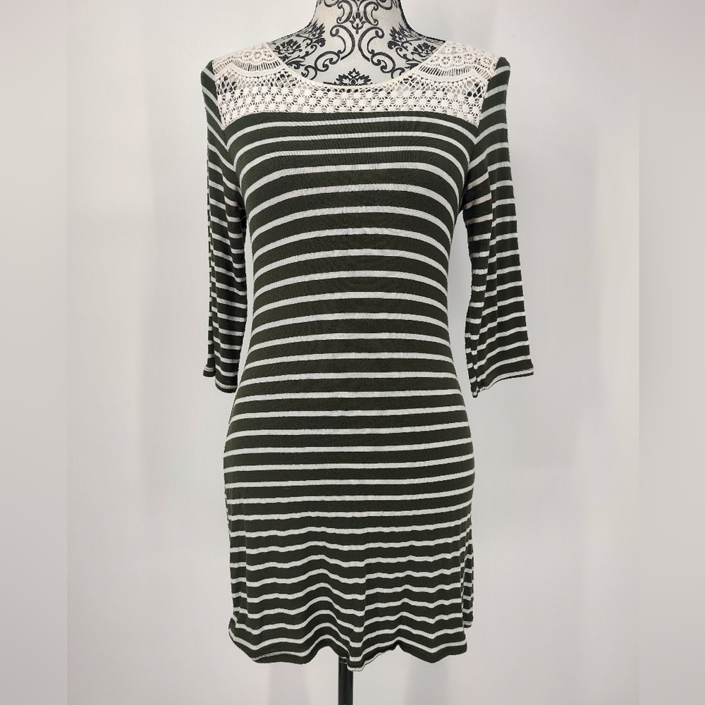 Pinkblush Olive/Gray and White Half Sleeve Striped Mini Dress Size Women's Small